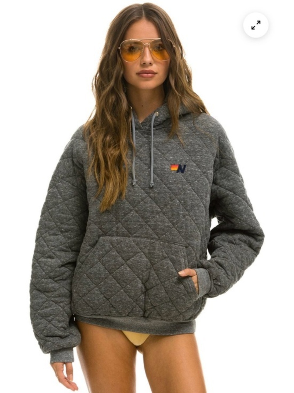 Aviator Nation Quilted Charcoal Gray Pullover Hoodie - Women
